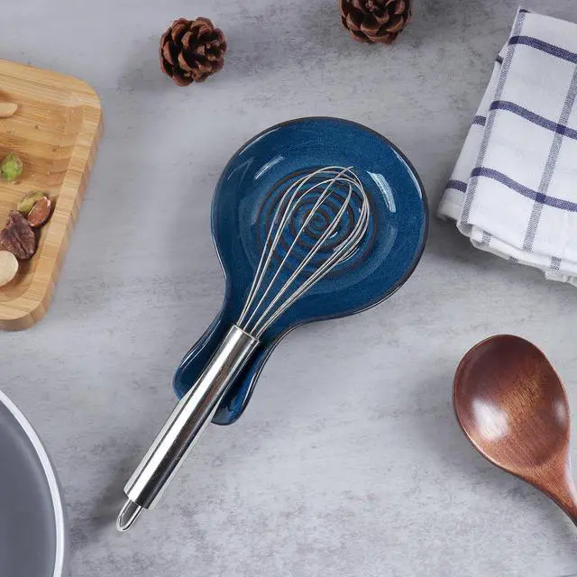 Alt view image 6 of 7 - JINIHFW Spoon Rest for Kitchen, Ceramic Spoon Holder for Stove Top, Cooking Spoon Holder,Heat Resistant Utensil Rest for Countertop, Dishwasher Safe, Blue (1 pcs)