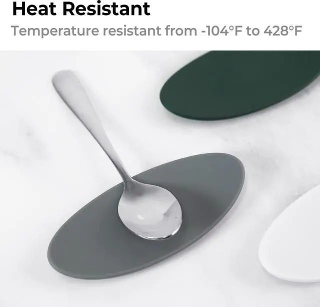 Alt view image 5 of 7 - Carrotez 2 PCs Small Silicone Coffee Spoon Rest 3.74"L x 1.6"W - Deep Grey | Spoon Holder Flexible almond-Shaped for Next to Coffee Maker, Kitchen Utensil Rest