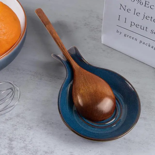 Alt view image 7 of 7 - JINIHFW Spoon Rest for Kitchen, Ceramic Spoon Holder for Stove Top, Cooking Spoon Holder,Heat Resistant Utensil Rest for Countertop, Dishwasher Safe, Blue (1 pcs)