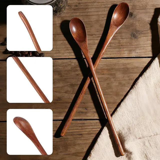 Alt view image 4 of 7 - 2pcs Long Wooden Spoon, 9.25in/23.5cm Long Handle Wood Honey Spoon for Eating Mixing Stirring Honey Coffee Tea Soup Wooden Cooking Utensils for Home Kitchen Restaurant