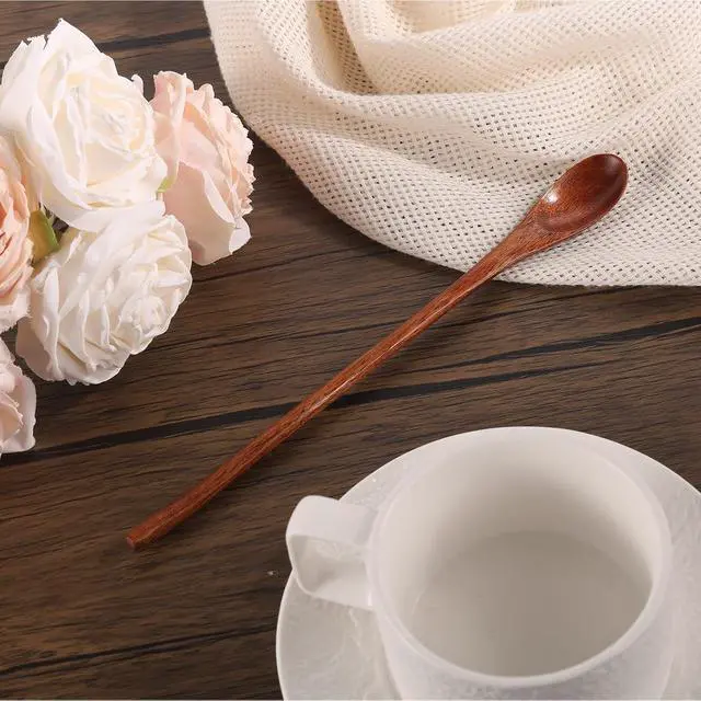 Alt view image 3 of 7 - 2pcs Long Wooden Spoon, 9.25in/23.5cm Long Handle Wood Honey Spoon for Eating Mixing Stirring Honey Coffee Tea Soup Wooden Cooking Utensils for Home Kitchen Restaurant