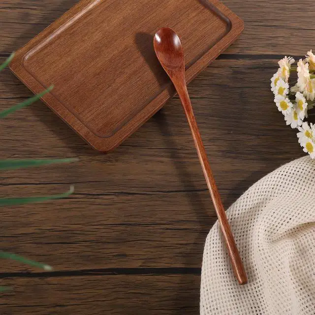 Alt view image 6 of 7 - 2pcs Long Wooden Spoon, 9.25in/23.5cm Long Handle Wood Honey Spoon for Eating Mixing Stirring Honey Coffee Tea Soup Wooden Cooking Utensils for Home Kitchen Restaurant