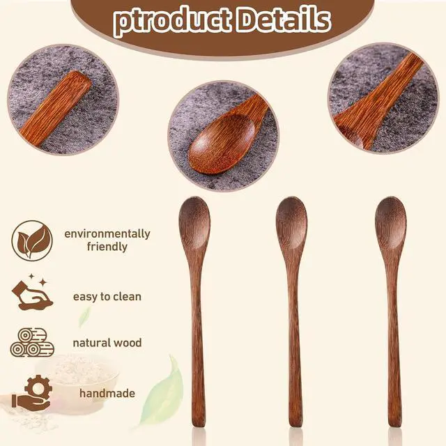 Alt view image 5 of 5 - Small Wooden Spoons, 2 Pack, 7.8 Inch Padauk Wood, Honey & Coffee | Long handles reach deep jars and tall cups, while compact bowls make honey portioning and coffee stirring easier and cleaner.