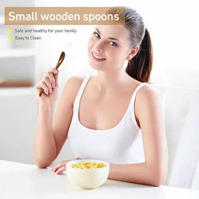 Alt view image 3 of 5 - Small Wooden Spoons, 2 Pack, 7.8 Inch Padauk Wood, Honey & Coffee | Long handles reach deep jars and tall cups, while compact bowls make honey portioning and coffee stirring easier and cleaner.