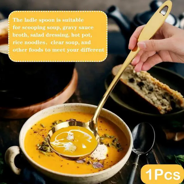 Alt view image 6 of 6 - Soup Ladle, Gold Ladles for Serving, 304 Stainless Steel,12.2Inch | Long Handle, Large Serving Spoon, For Cooking Buffet, Party, Kitchen