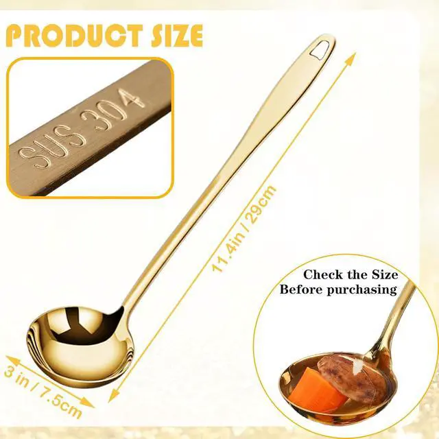 Alt view image 2 of 6 - Soup Ladle, Gold Ladles for Serving, 304 Stainless Steel,12.2Inch | Long Handle, Large Serving Spoon, For Cooking Buffet, Party, Kitchen