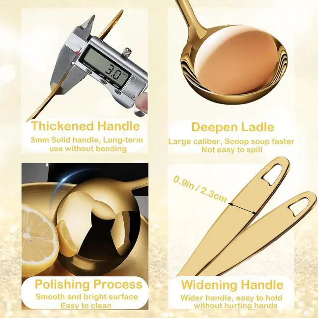 Alt view image 3 of 6 - Soup Ladle, Gold Ladles for Serving, 304 Stainless Steel,12.2Inch | Long Handle, Large Serving Spoon, For Cooking Buffet, Party, Kitchen