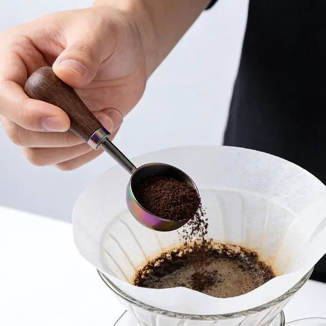 Alt view image 4 of 6 - Retro Vintage Stainless Steel Coffee Scoop with Walnut Wood Handle, 10g Espresso Measure, 30ml Water Capacity (1, Iridescent)