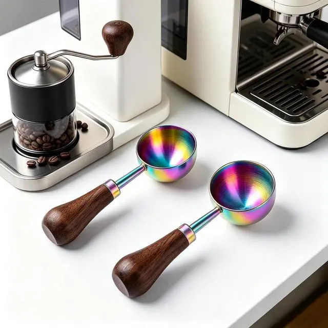 Alt view image 6 of 6 - Retro Vintage Stainless Steel Coffee Scoop with Walnut Wood Handle, 10g Espresso Measure, 30ml Water Capacity (1, Iridescent)