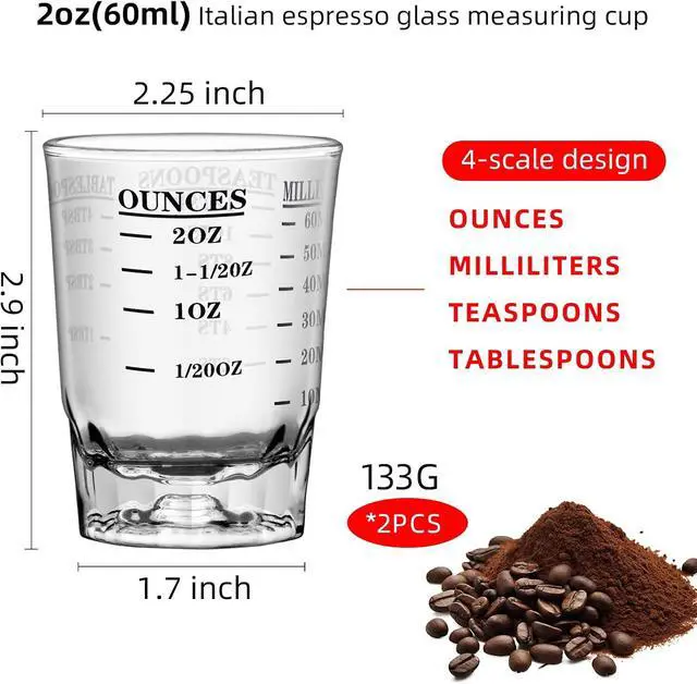Alt view image 2 of 6 - 2 OZ 4 Features Shot Glasses Measuring cup Liquid Heavy Glass Wine Glass Espresso Shot -Incremental Measurement Heavy 60ML (2, Black)
