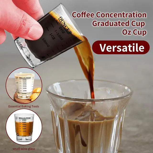Alt view image 5 of 6 - 2 OZ 4 Features Shot Glasses Measuring cup Liquid Heavy Glass Wine Glass Espresso Shot -Incremental Measurement Heavy 60ML (2, Black)