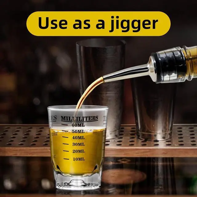 Alt view image 6 of 6 - 2 OZ 4 Features Shot Glasses Measuring cup Liquid Heavy Glass Wine Glass Espresso Shot -Incremental Measurement Heavy 60ML (2, Black)