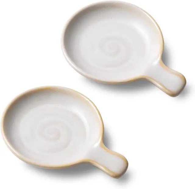 Main image of Small Coffee Spoon Rest, Ceramic Tea Spoon Rest Holder, Set of 2 | Magclay 3.3" Coffee Spoon Holder for Kitchen Counter and Stove Top, Modern Style Coffee Bar Accessories, Matte Reactive White
