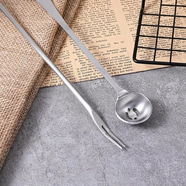 Alt view image 3 of 7 - 2 Pack Olive Spoon and Pickle Fork Stainless Steel Long Handle Food Picker for Pickle Olive Spoons with Drain Holes Jars Serving Spoon and Fork Set for Olives Pickles Onion Cucumber