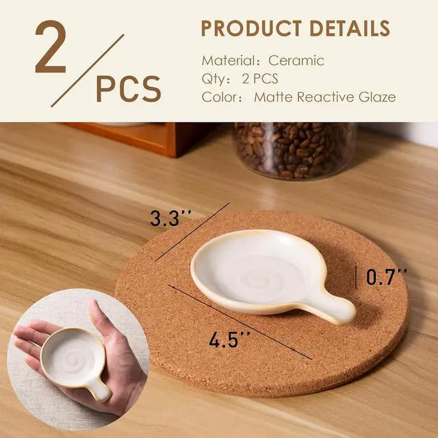 Alt view image 2 of 7 - Small Coffee Spoon Rest, Ceramic Tea Spoon Rest Holder, Set of 2 | Magclay 3.3" Coffee Spoon Holder for Kitchen Counter and Stove Top, Modern Style Coffee Bar Accessories, Matte Reactive White
