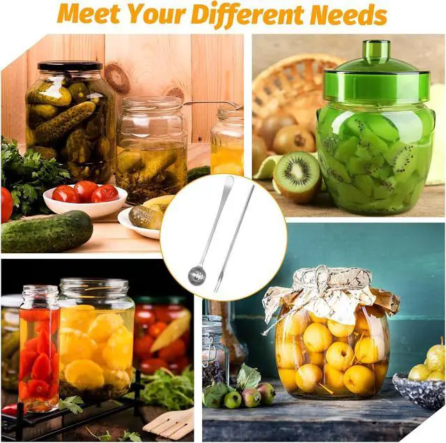 Alt view image 6 of 7 - 2 Pack Olive Spoon and Pickle Fork Stainless Steel Long Handle Food Picker for Pickle Olive Spoons with Drain Holes Jars Serving Spoon and Fork Set for Olives Pickles Onion Cucumber
