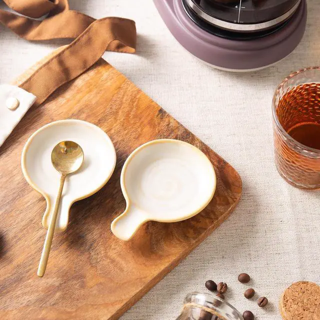 Alt view image 6 of 7 - Small Coffee Spoon Rest, Ceramic Tea Spoon Rest Holder, Set of 2 | Magclay 3.3" Coffee Spoon Holder for Kitchen Counter and Stove Top, Modern Style Coffee Bar Accessories, Matte Reactive White