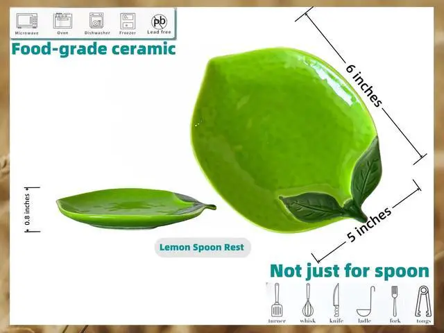 Alt view image 5 of 7 - Ceramic Spoon Rest for Stove Top & Kitchen Counter Spoon Holder for Stove & Cooking Spoon Holder for Ladle Cute Coffee Spoon Rest Utensil Rest Spatula Rest, Lemon Kitchen Decor & Accessories (Green)