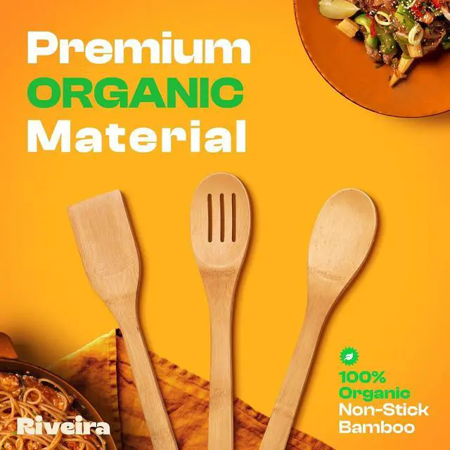 Alt view image 2 of 6 - Riveira Bamboo Wooden Spoons for Cooking 3-Piece, Apartment Essentials Wood Spatula Spoon Nonstick Kitchen Utensil Set Premium Quality Housewarming Gifts for Everyday Use