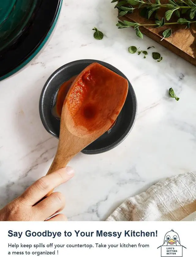 Alt view image 3 of 7 - LE TAUCI Ceramic Spoon Rest, 4.8 Inch Spoon Rest for Stove Top, Spoon Holder for Kitchen Counter, Coffee Spoon rest, Utensil Rest for Cooking, Crude Black