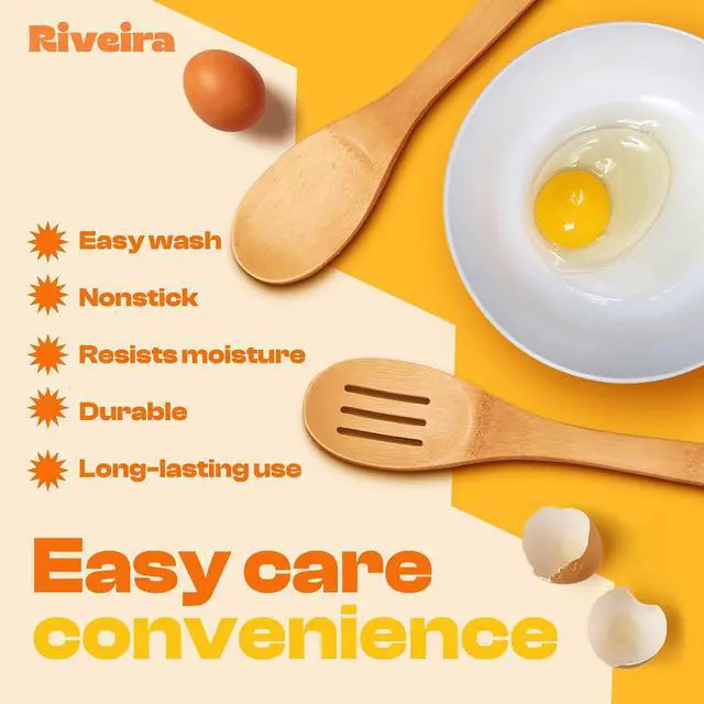 Alt view image 3 of 6 - Riveira Bamboo Wooden Spoons for Cooking 3-Piece, Apartment Essentials Wood Spatula Spoon Nonstick Kitchen Utensil Set Premium Quality Housewarming Gifts for Everyday Use