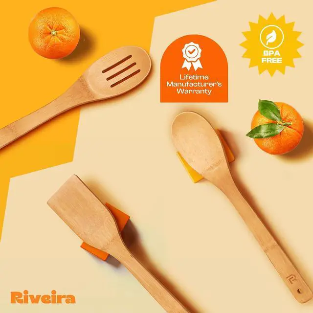 Alt view image 6 of 6 - Riveira Bamboo Wooden Spoons for Cooking 3-Piece, Apartment Essentials Wood Spatula Spoon Nonstick Kitchen Utensil Set Premium Quality Housewarming Gifts for Everyday Use