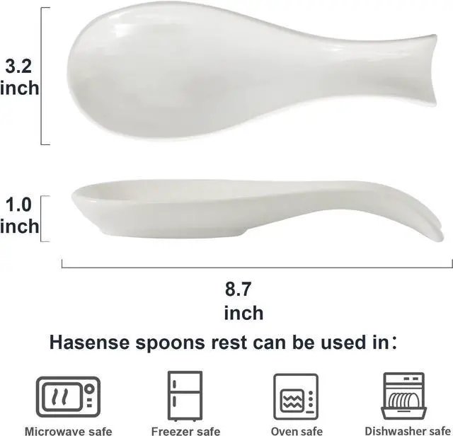 Alt view image 3 of 7 - Hasense Spoon Rest for Stove Top, Cooking Spoon Holder for Kitchen Counter, Porcelain Dishwasher Safe Utensil Rest for Spatula, Ladle and Tong, Modern Classic Kitchen Coffee Bar Decor, White