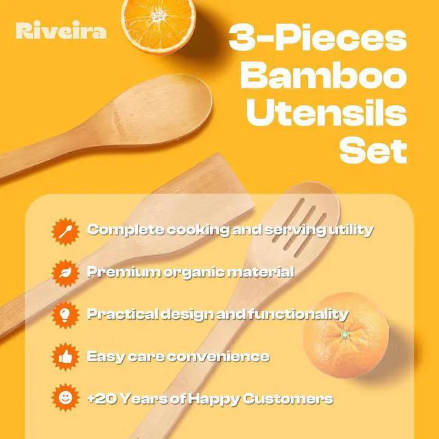Alt view image 4 of 6 - Riveira Bamboo Wooden Spoons for Cooking 3-Piece, Apartment Essentials Wood Spatula Spoon Nonstick Kitchen Utensil Set Premium Quality Housewarming Gifts for Everyday Use