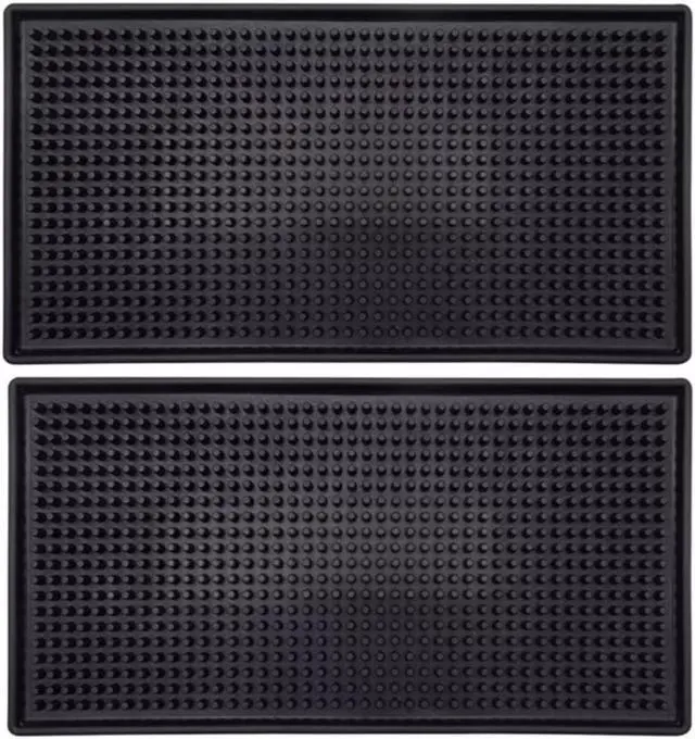 Main image of Bar Mat 12" x 6" Rubber Bar Service Spill Mat for Cocktail Bartender Set of 2 Coffee Bar or Countertop Mats Glass Drying Mat (Black, 12" x 6" x0.4")