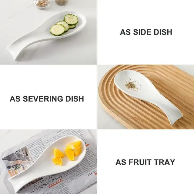 Alt view image 5 of 7 - Hasense Spoon Rest for Stove Top, Cooking Spoon Holder for Kitchen Counter, Porcelain Dishwasher Safe Utensil Rest for Spatula, Ladle and Tong, Modern Classic Kitchen Coffee Bar Decor, White