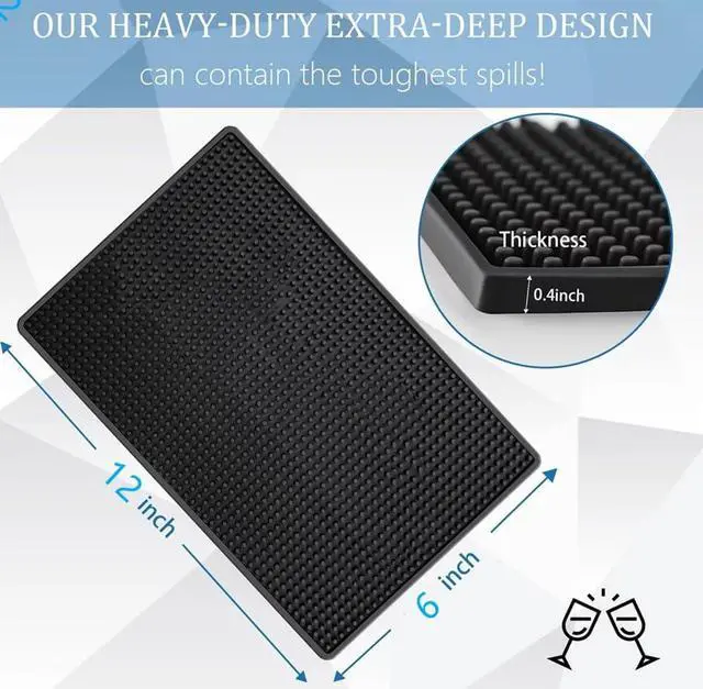Alt view image 2 of 7 - Bar Mat 12" x 6" Rubber Bar Service Spill Mat for Cocktail Bartender Set of 2 Coffee Bar or Countertop Mats Glass Drying Mat (Black, 12" x 6" x0.4")