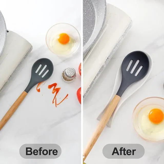Alt view image 4 of 7 - Hasense Spoon Rest for Stove Top, Cooking Spoon Holder for Kitchen Counter, Porcelain Dishwasher Safe Utensil Rest for Spatula, Ladle and Tong, Modern Classic Kitchen Coffee Bar Decor, White