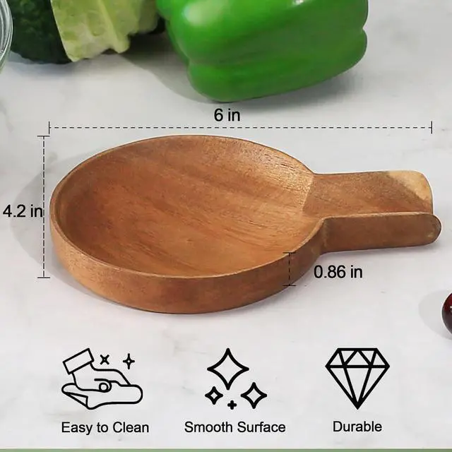 Alt view image 2 of 7 - Wooden Spoon Rest for Stove Top, Acacia Wood, Round, 1 Pcs | Utensil Rest for Kitchen Counter, For Ladles Spatulas Tongs, Coffee Station Spoon Holder, Simple and Compact