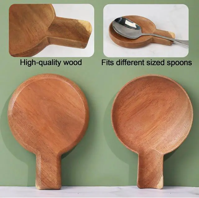 Alt view image 3 of 7 - Wooden Spoon Rest for Stove Top, Acacia Wood, Round, 1 Pcs | Utensil Rest for Kitchen Counter, For Ladles Spatulas Tongs, Coffee Station Spoon Holder, Simple and Compact