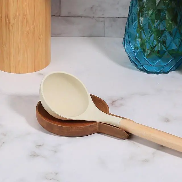 Alt view image 4 of 7 - Wooden Spoon Rest for Stove Top, Acacia Wood, Round, 1 Pcs | Utensil Rest for Kitchen Counter, For Ladles Spatulas Tongs, Coffee Station Spoon Holder, Simple and Compact