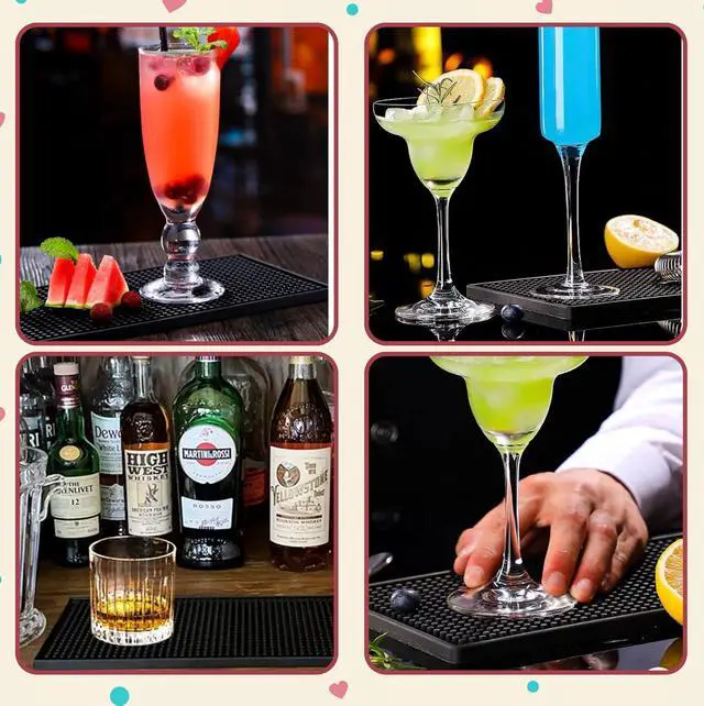 Alt view image 6 of 7 - Bar Mat 12" x 6" Rubber Bar Service Spill Mat for Cocktail Bartender Set of 2 Coffee Bar or Countertop Mats Glass Drying Mat (Black, 12" x 6" x0.4")