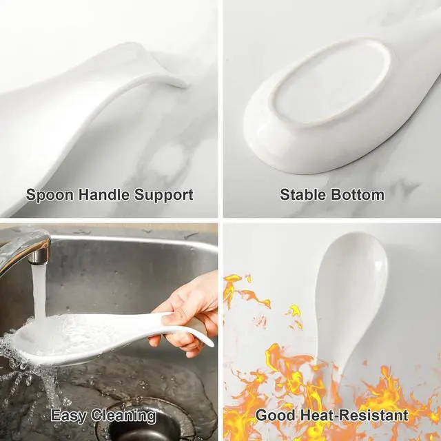 Alt view image 7 of 7 - Hasense Spoon Rest for Stove Top, Cooking Spoon Holder for Kitchen Counter, Porcelain Dishwasher Safe Utensil Rest for Spatula, Ladle and Tong, Modern Classic Kitchen Coffee Bar Decor, White