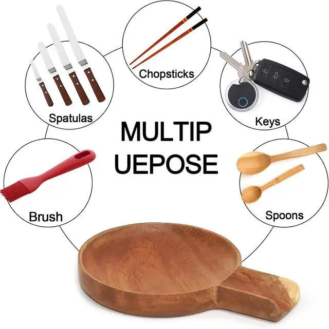 Alt view image 6 of 7 - Wooden Spoon Rest for Stove Top, Acacia Wood, Round, 1 Pcs | Utensil Rest for Kitchen Counter, For Ladles Spatulas Tongs, Coffee Station Spoon Holder, Simple and Compact