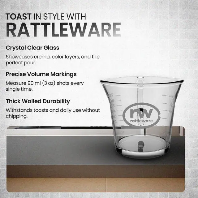 Alt view image 2 of 7 - Rattleware 3oz Espresso Shot Glass Pitcher with Double Spout, Measuring Cup
