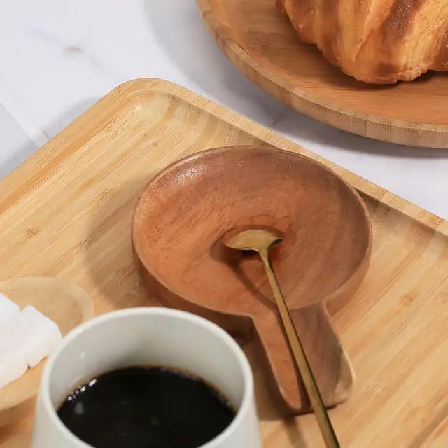 Alt view image 7 of 7 - Wooden Spoon Rest for Stove Top, Acacia Wood, Round, 1 Pcs | Utensil Rest for Kitchen Counter, For Ladles Spatulas Tongs, Coffee Station Spoon Holder, Simple and Compact