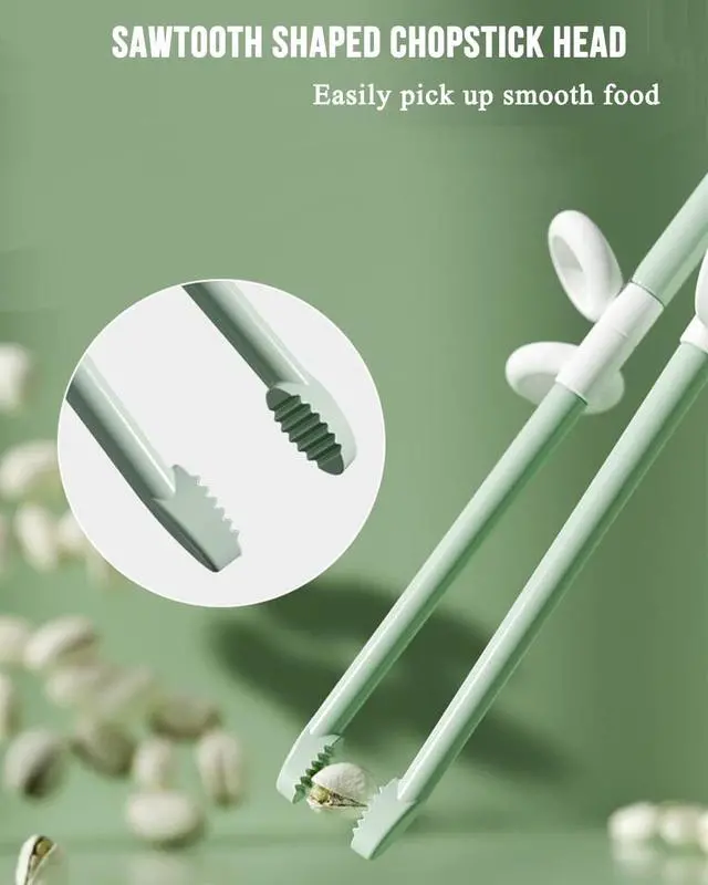 Alt view image 4 of 7 - Training Chopsticks 2 Pairs for Kids Cute Animal Shape Children Learning Chopsticks helper Non-slippery Reusable and Dishwasher Safe (Green+Blue)