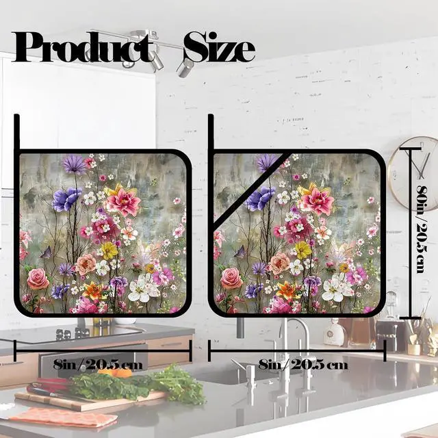 Alt view image 2 of 7 - Vintage Watercolor Rose Flowers Pot Holders Set of 2,Kitchen Heat Resistant Potholder for Microwave Cooking Baking Oven and BBQ