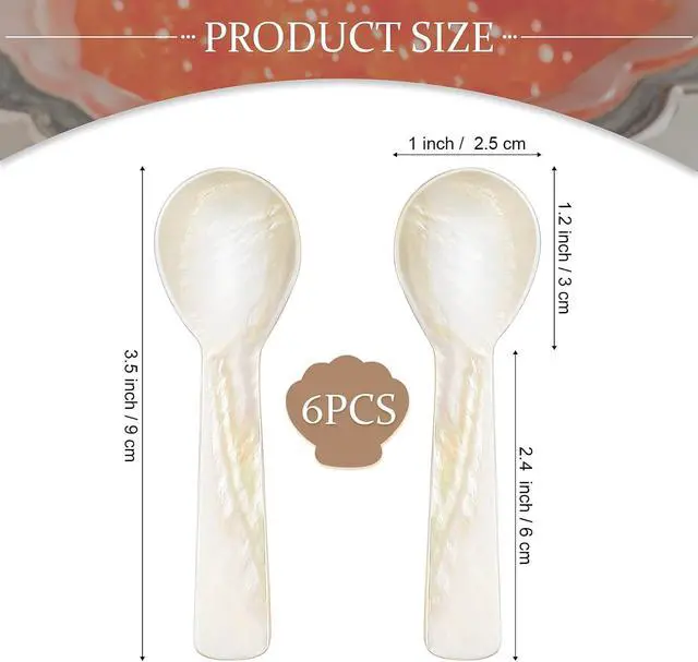 Alt view image 2 of 6 - Geiserailie 6 Pieces Mother of Pearl Caviar Spoons Handcraft,3.55 Inch | Round Bowl Caviar Serving, For Salt Coffee Egg Ice Cream, Restaurant Quality Set, Natural Pearl Luster