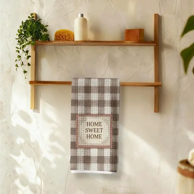 Alt view image 6 of 7 - House Warming Gifts Home Sweet Home Kitchen Towels, Brown and Beige Gingham Decorative Hand Tea Towels for Bathroom, Housewarming Gifts Dish Towel Dishcloth, 16x24 Inch