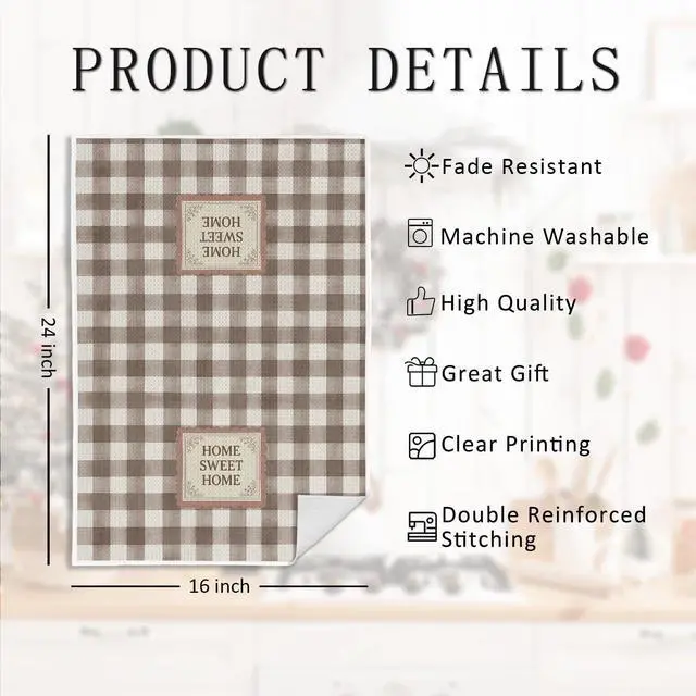 Alt view image 7 of 7 - House Warming Gifts Home Sweet Home Kitchen Towels, Brown and Beige Gingham Decorative Hand Tea Towels for Bathroom, Housewarming Gifts Dish Towel Dishcloth, 16x24 Inch