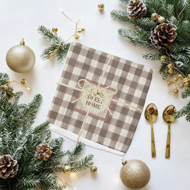 Alt view image 5 of 7 - House Warming Gifts Home Sweet Home Kitchen Towels, Brown and Beige Gingham Decorative Hand Tea Towels for Bathroom, Housewarming Gifts Dish Towel Dishcloth, 16x24 Inch
