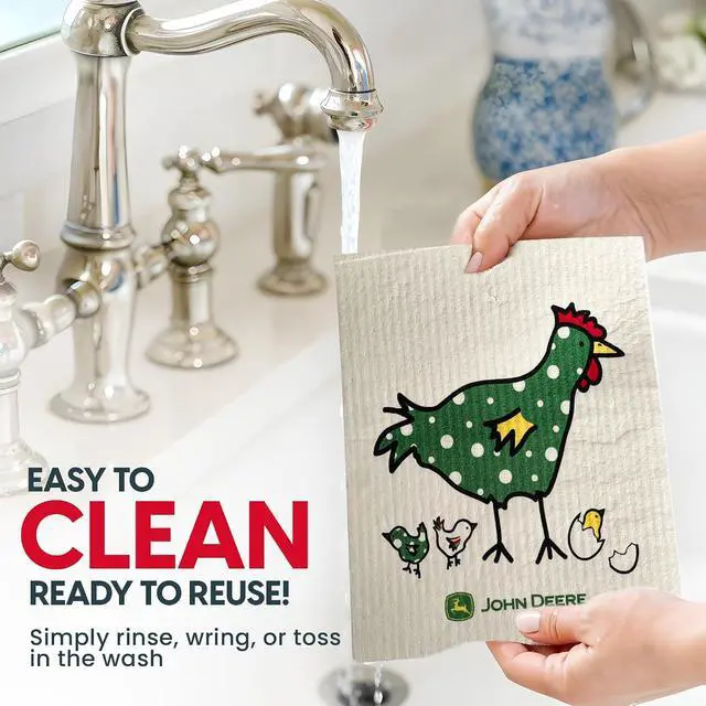 Alt view image 4 of 6 - Wet-It! John Deere Chix Chickens - Swedish Dishcloth Reusable Towel Set for Kitchen | Biodegradable Absorbent Cleaning Washcloths for Dishes, Household Surfaces | Washable, & Quick Drying | 2-Pack