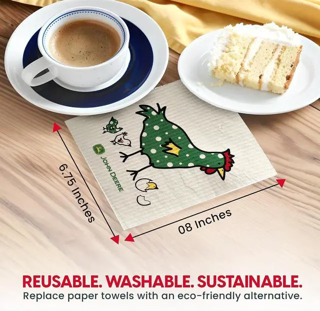 Alt view image 5 of 6 - Wet-It! John Deere Chix Chickens - Swedish Dishcloth Reusable Towel Set for Kitchen | Biodegradable Absorbent Cleaning Washcloths for Dishes, Household Surfaces | Washable, & Quick Drying | 2-Pack