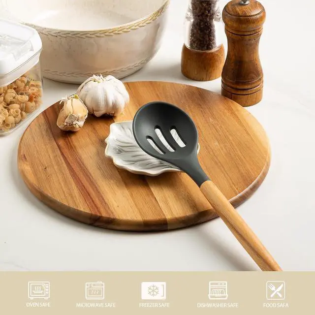 Alt view image 6 of 7 - Mecaikru Ceramic Spoon Rest, 5.1 in Leaf Shape for Stove Top and Counter | Fits spoons, ladles, spatulas and coffee stirrers beside the stove, sink, coffee bar or dining table.