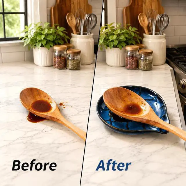 Alt view image 5 of 7 - Ceramic Spoon Rest for Stove Top, Large Spoon Holder for Kitchen Counter | Heat Resistant Utensil Rest for Spatulas, Ladles & Tongs, Farmhouse Kitchen Decor, Reactive Glaze Blue